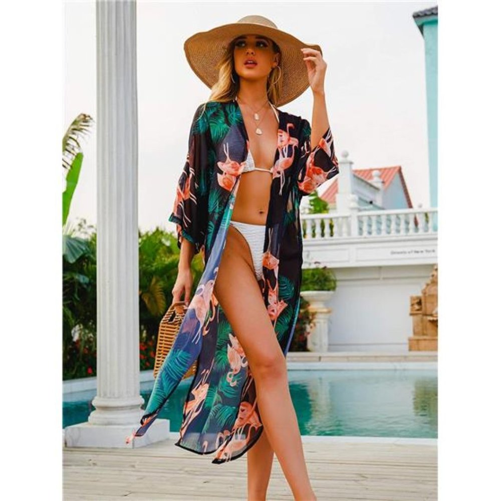 Chiffon Beach Kimono Cardigan Long Bikini Cover Up - Picture 2 of 6